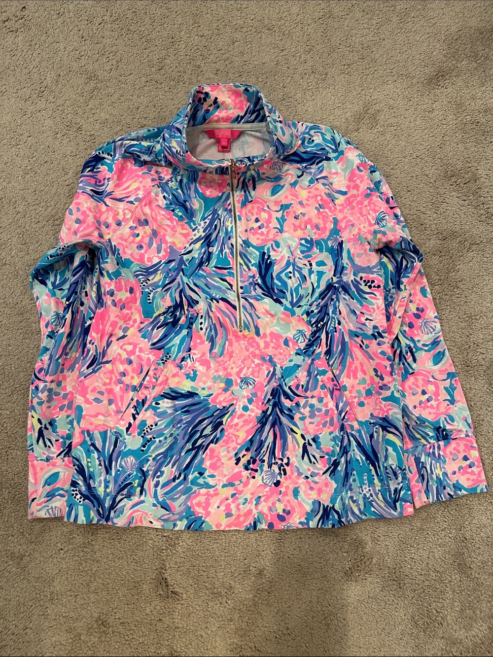 Lilly Pulitzer Pink & Blue Printed Half-Zip Utility Pullover
